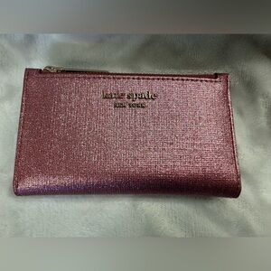 Kate Spade pink glitter small slim bifold wallet